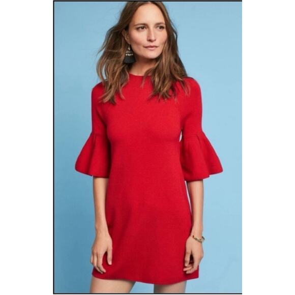 MOTH Dress Womens Medium Cherry Red Chester Bell Sleeve Sweater Anthropologie - Picture 1 of 8